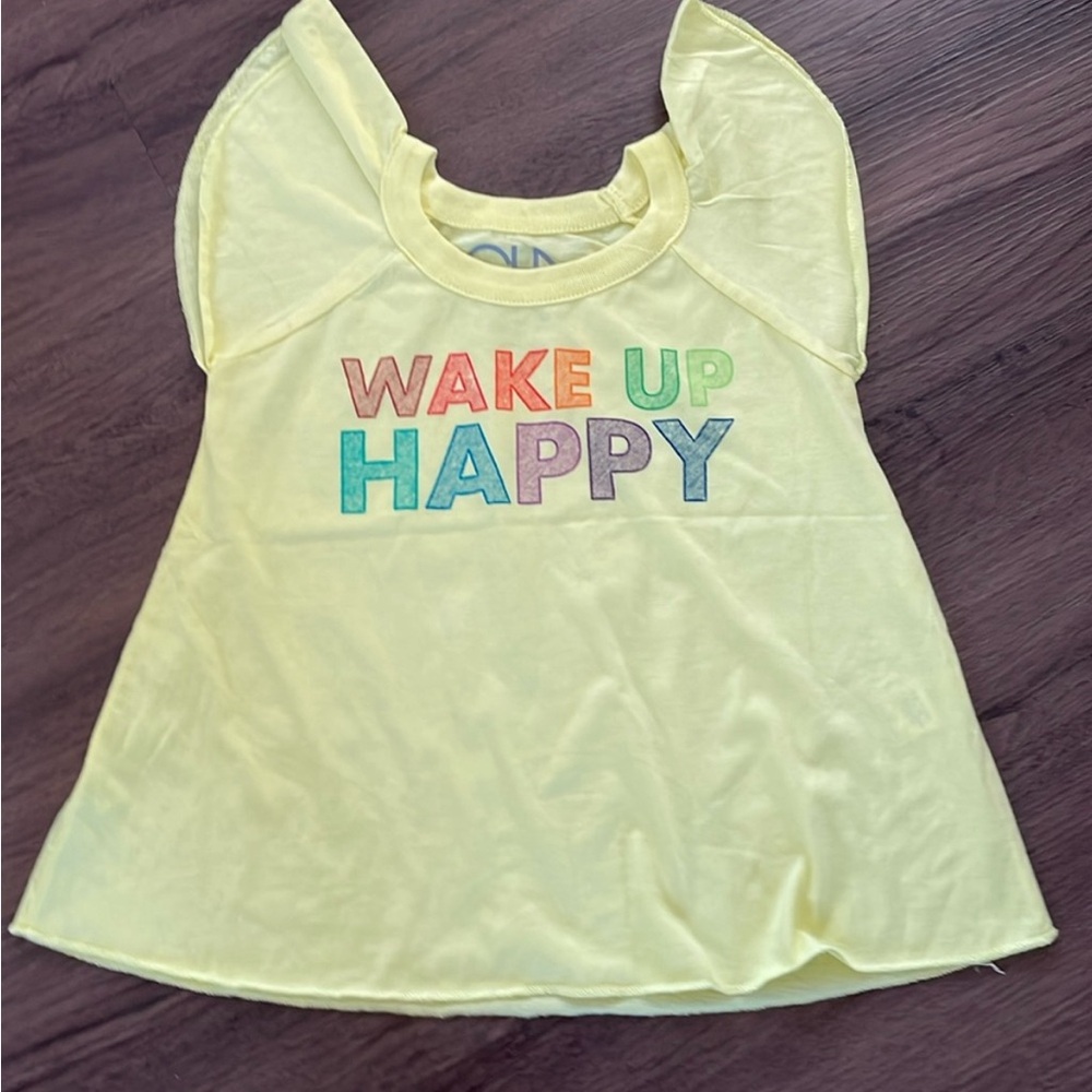 Chaser Wake Up Happy Flutter Sleeve Shirt Size 4 NWOT